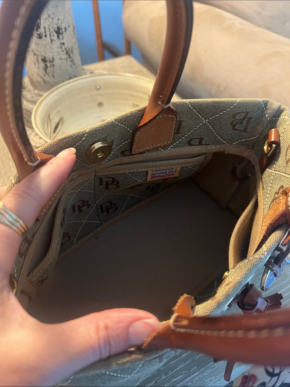 Dooney & Bourke Vintage Signature Monogram Tassel Tote Bag - Picture 7 of 12